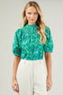 Alina Floral Smocked Mock Neck Top